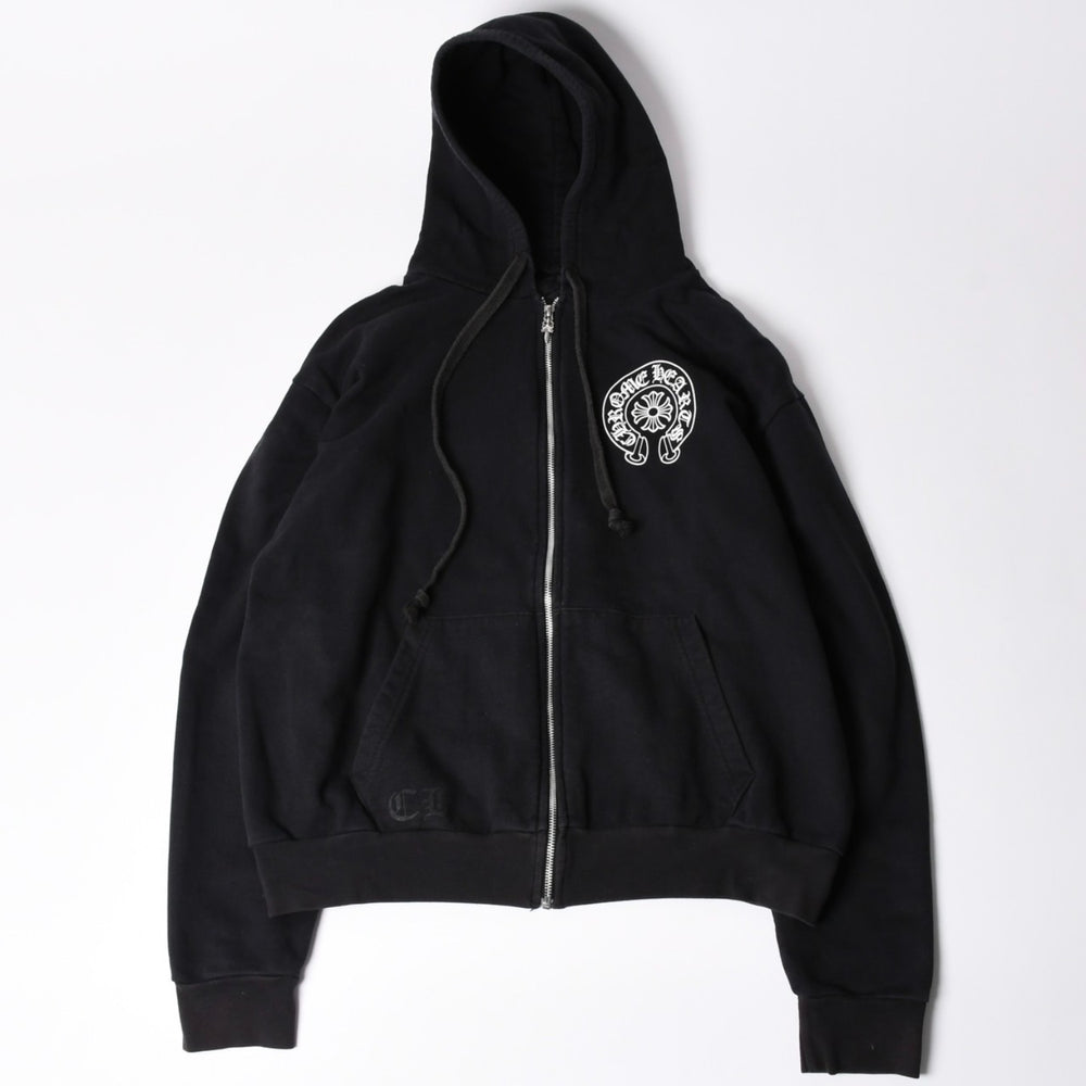 CHROME HEARTS クロムハーツ ジップアップフーディー パーカー ホースシュー ダガージップ ブラック 大阪限定 新型 美品 中古 4a002433