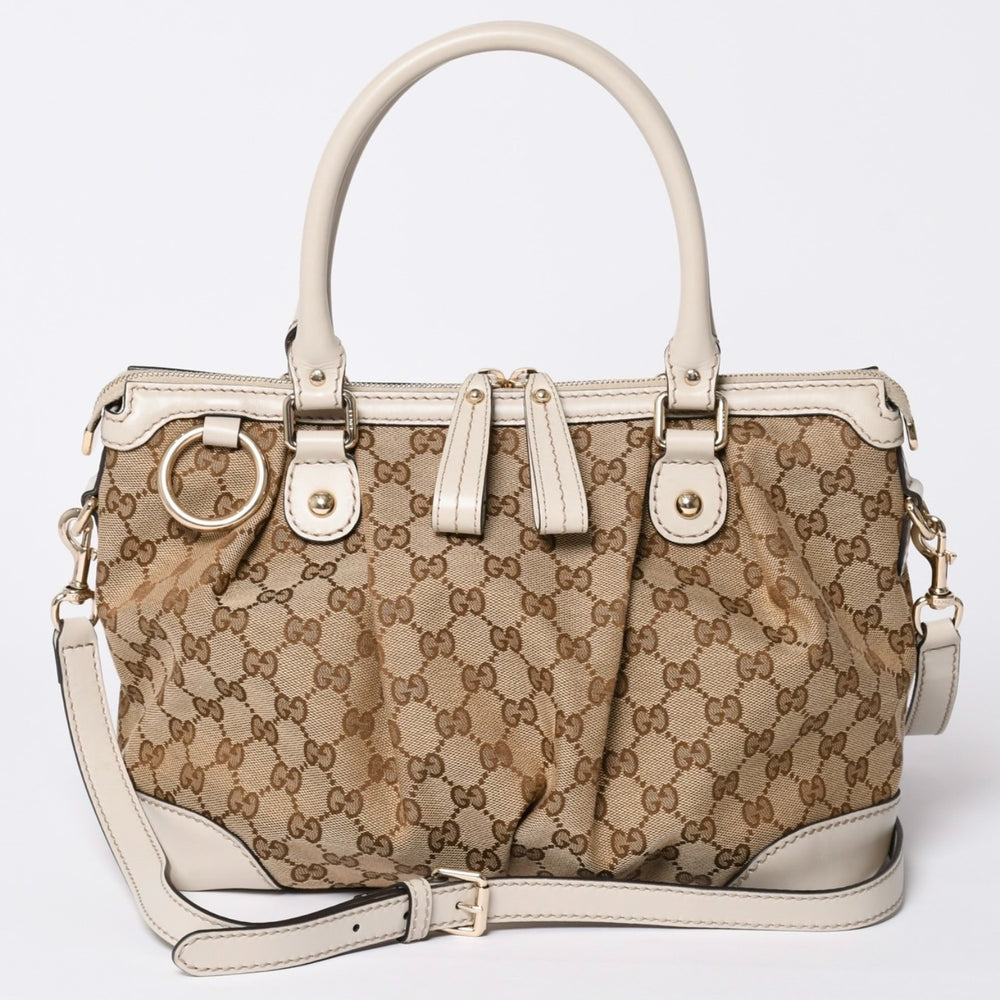 GUCCI グッチ スーキー ハンドバッグ ショルダーバッグ 2way 247902 GGキャンバス レザー ベージュ ゴールド金具 美品 中古 4a002053