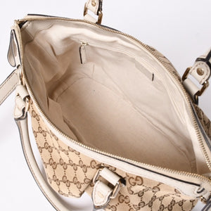 GUCCI グッチ スーキー ハンドバッグ ショルダーバッグ 2way 247902 GGキャンバス レザー ベージュ ゴールド金具 美品 中古 4a002053