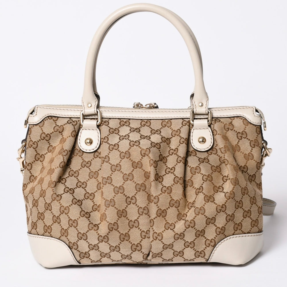 GUCCI グッチ スーキー ハンドバッグ ショルダーバッグ 2way 247902 GGキャンバス レザー ベージュ ゴールド金具 美品 中古 4a002053
