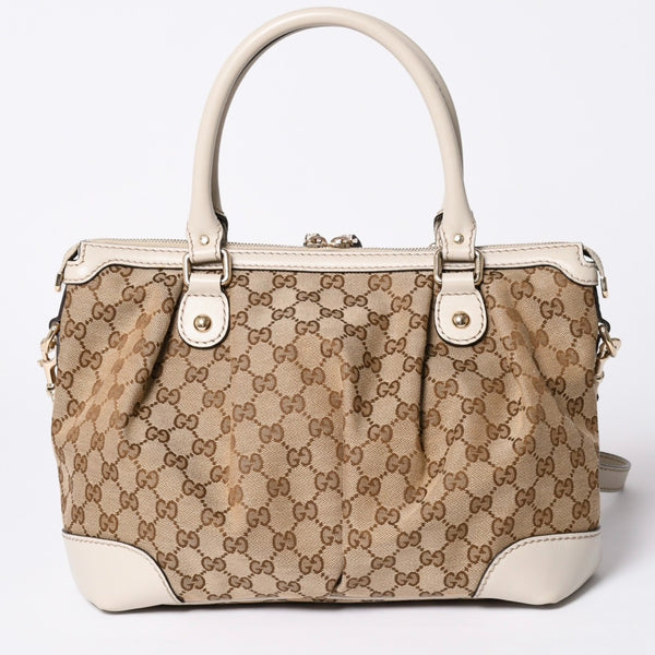 GUCCI グッチ スーキー ハンドバッグ ショルダーバッグ 2way 247902 GGキャンバス レザー ベージュ ゴールド金具 美品 中古 4a002053
