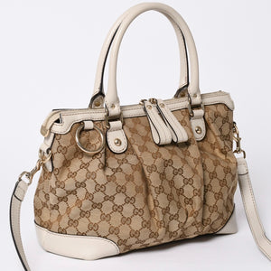 GUCCI グッチ スーキー ハンドバッグ ショルダーバッグ 2way 247902 GGキャンバス レザー ベージュ ゴールド金具 美品 中古 4a002053