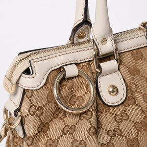 GUCCI グッチ スーキー ハンドバッグ ショルダーバッグ 2way 247902 GGキャンバス レザー ベージュ ゴールド金具 美品 中古 4a002053