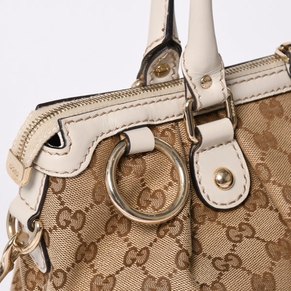 GUCCI グッチ スーキー ハンドバッグ ショルダーバッグ 2way 247902 GGキャンバス レザー ベージュ ゴールド金具 美品 中古 4a002053