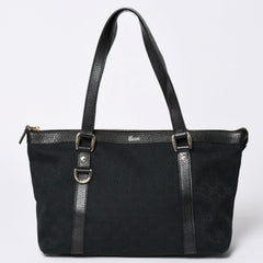 Very good condition GUCCI Abbey Line GG canvas tote bag black handbag D ring leather 141470 213317 gold hardware used 4a002066