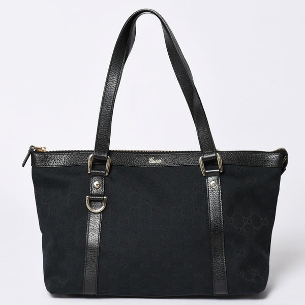 Very good condition GUCCI Abbey Line GG canvas tote bag black handbag D ring leather 141470 213317 gold hardware used 4a002066