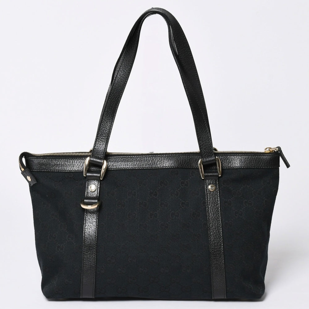 極美品 GUCCI グッチ アビーラインGGキャンバストートバッグ ブラック ハンドバッグ Dリング レザー 141470 213317 ゴールド金具 中古 4a002066