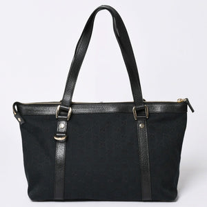 Very good condition GUCCI Abbey Line GG canvas tote bag black handbag D ring leather 141470 213317 gold hardware used 4a002066