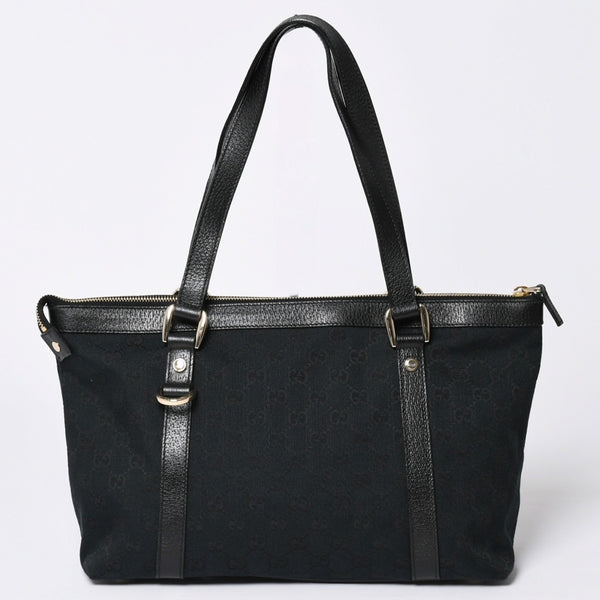 Very good condition GUCCI Abbey Line GG canvas tote bag black handbag D ring leather 141470 213317 gold hardware used 4a002066