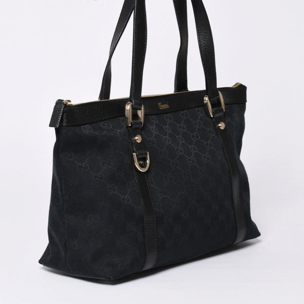 Very good condition GUCCI Abbey Line GG canvas tote bag black handbag D ring leather 141470 213317 gold hardware used 4a002066