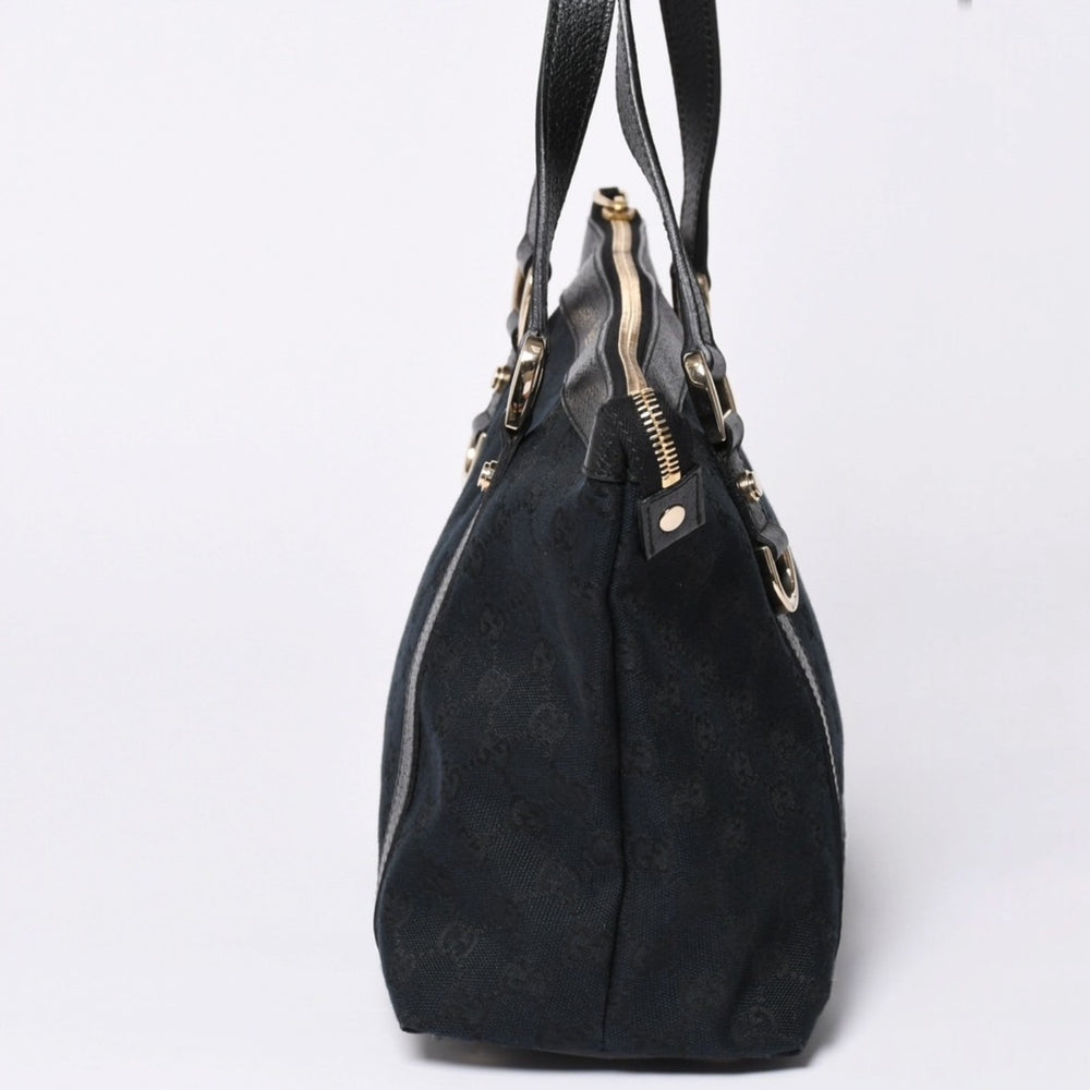 Very good condition GUCCI Abbey Line GG canvas tote bag black handbag D ring leather 141470 213317 gold hardware used 4a002066
