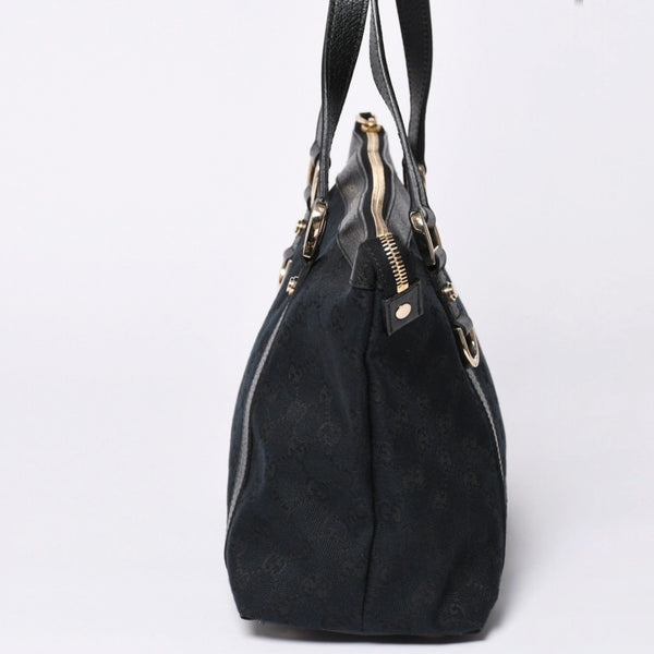 Very good condition GUCCI Abbey Line GG canvas tote bag black handbag D ring leather 141470 213317 gold hardware used 4a002066