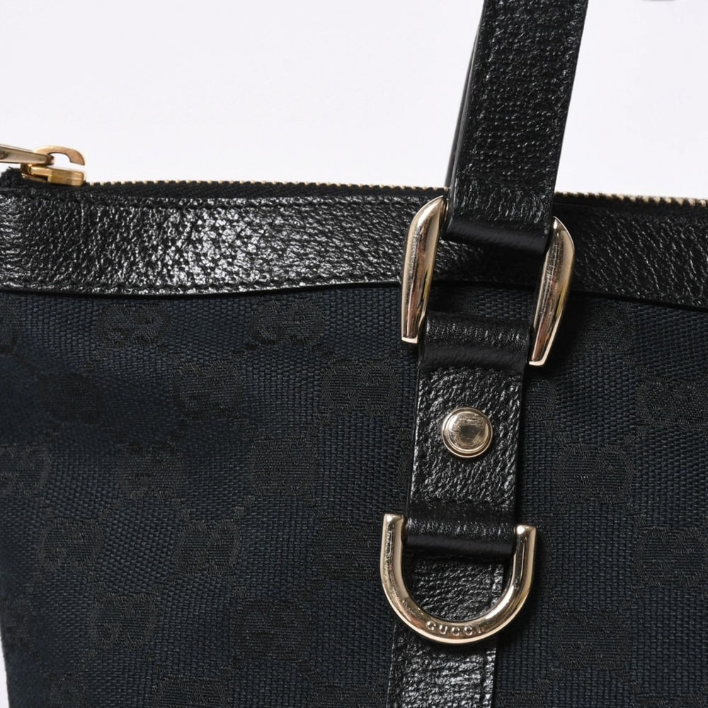 Very good condition GUCCI Abbey Line GG canvas tote bag black handbag D ring leather 141470 213317 gold hardware used 4a002066