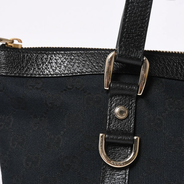 Very good condition GUCCI Abbey Line GG canvas tote bag black handbag D ring leather 141470 213317 gold hardware used 4a002066