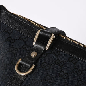 Very good condition GUCCI Abbey Line GG canvas tote bag black handbag D ring leather 141470 213317 gold hardware used 4a002066