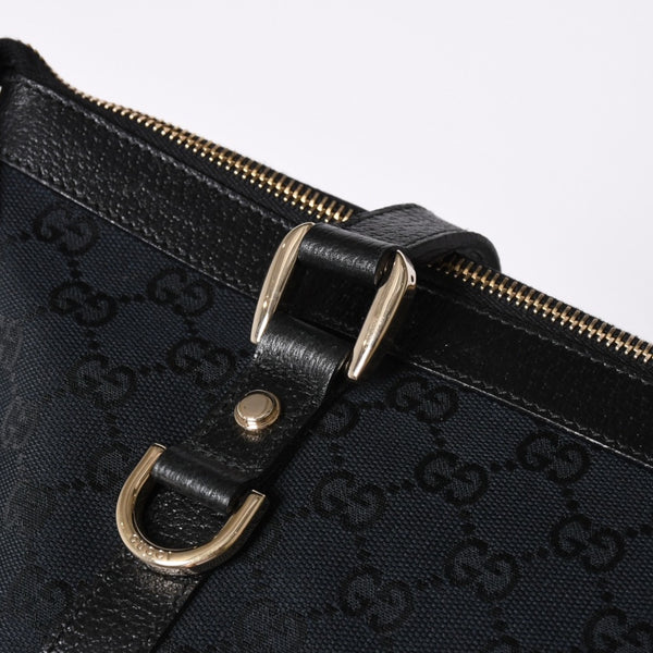Very good condition GUCCI Abbey Line GG canvas tote bag black handbag D ring leather 141470 213317 gold hardware used 4a002066