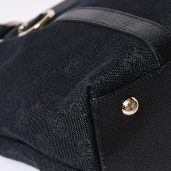 Very good condition GUCCI Abbey Line GG canvas tote bag black handbag D ring leather 141470 213317 gold hardware used 4a002066
