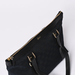 Very good condition GUCCI Abbey Line GG canvas tote bag black handbag D ring leather 141470 213317 gold hardware used 4a002066