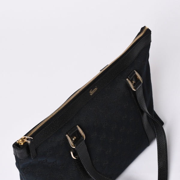 Very good condition GUCCI Abbey Line GG canvas tote bag black handbag D ring leather 141470 213317 gold hardware used 4a002066