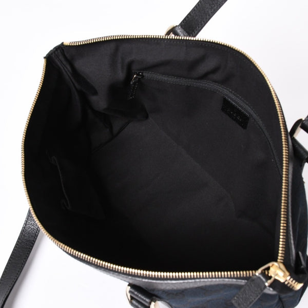 Very good condition GUCCI Abbey Line GG canvas tote bag black handbag D ring leather 141470 213317 gold hardware used 4a002066