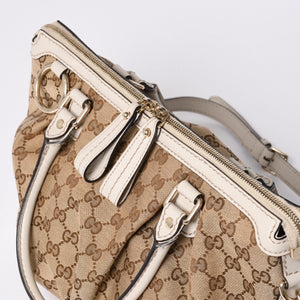 GUCCI グッチ スーキー ハンドバッグ ショルダーバッグ 2way 247902 GGキャンバス レザー ベージュ ゴールド金具 美品 中古 4a002053