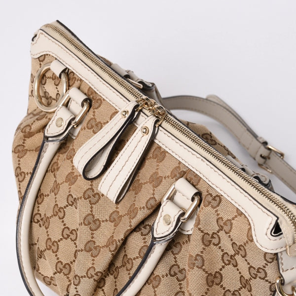 GUCCI グッチ スーキー ハンドバッグ ショルダーバッグ 2way 247902 GGキャンバス レザー ベージュ ゴールド金具 美品 中古 4a002053