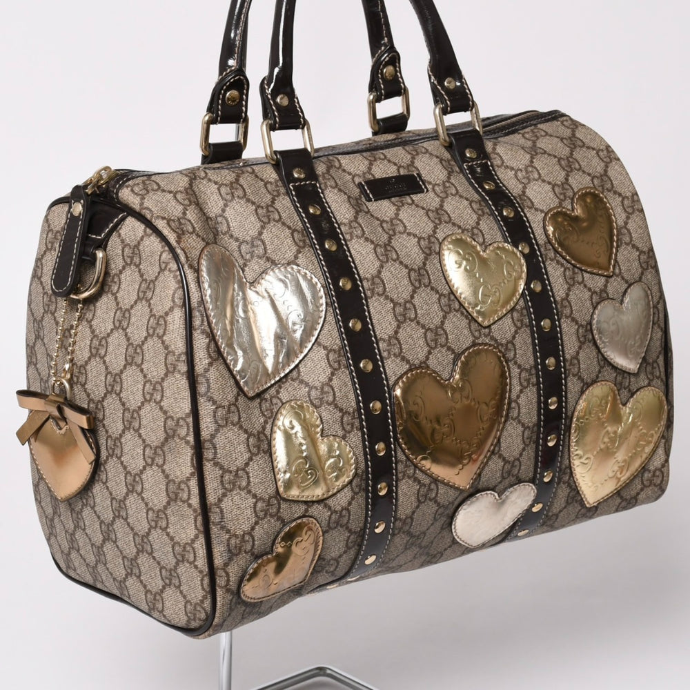 GUCCI グッチ トートバッグ 193603 ハート柄 GGキャンバス レザー ゴールド金具 ブラウン 美品 中古 4a002051
