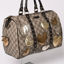 画像をギャラリービューアに読み込む, GUCCI グッチ トートバッグ 193603 ハート柄 GGキャンバス レザー ゴールド金具 ブラウン 美品 中古 4a002051