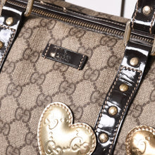 画像をギャラリービューアに読み込む, GUCCI グッチ トートバッグ 193603 ハート柄 GGキャンバス レザー ゴールド金具 ブラウン 美品 中古 4a002051