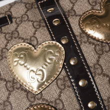 画像をギャラリービューアに読み込む, GUCCI グッチ トートバッグ 193603 ハート柄 GGキャンバス レザー ゴールド金具 ブラウン 美品 中古 4a002051