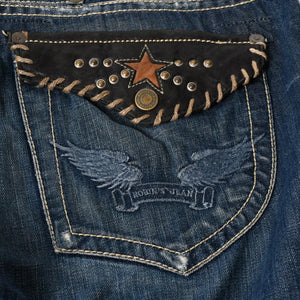 ROBIN'S JEAN ロビンズジーン パッチワークデザインジーンズ D5075 パッチワーク デニムパンツ ディストレッシド加工 インディゴ 38サイズ 良品 中古 4b002062