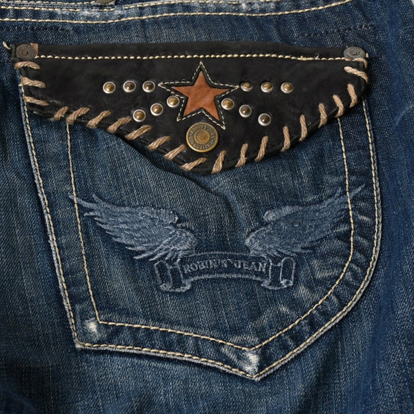 ROBIN'S JEAN ロビンズジーン パッチワークデザインジーンズ D5075 パッチワーク デニムパンツ ディストレッシド加工 インディゴ 38サイズ 良品 中古 4b002062