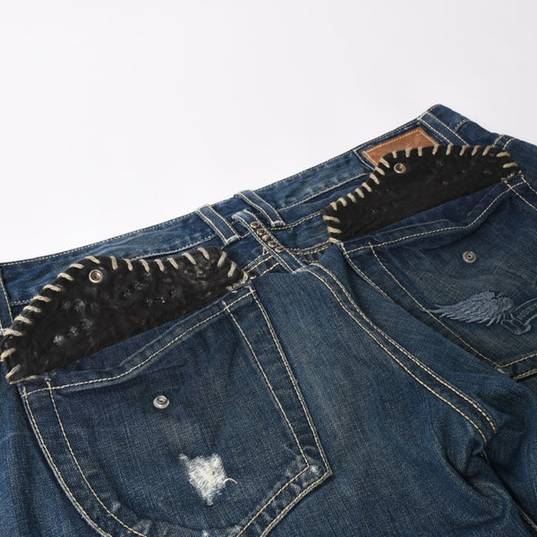 ROBIN'S JEAN ロビンズジーン パッチワークデザインジーンズ D5075 パッチワーク デニムパンツ ディストレッシド加工 インディゴ 38サイズ 良品 中古 4b002062