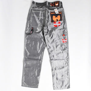 新品未使用 WU-TANG URBAN MILITIA ウータン アーバンミリタリー バギーデニムパンツ サイズ34 シルバー 刺繍 デッドストック 中古 4a004737
