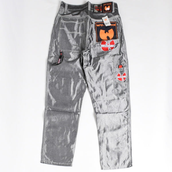 新品未使用 WU-TANG URBAN MILITIA ウータン アーバンミリタリー バギーデニムパンツ サイズ34 シルバー 刺繍 デッドストック 中古 4a004737