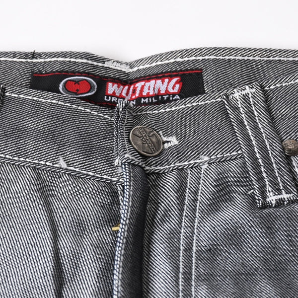 新品未使用 WU-TANG URBAN MILITIA ウータン アーバンミリタリー バギーデニムパンツ サイズ34 シルバー 刺繍 デッドストック 中古 4a004737