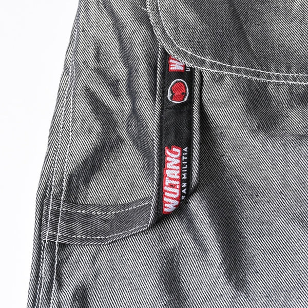 新品未使用 WU-TANG URBAN MILITIA ウータン アーバンミリタリー バギーデニムパンツ サイズ34 シルバー 刺繍 デッドストック 中古 4a004737