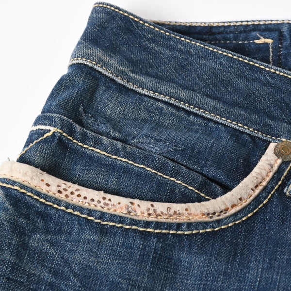 ROBIN'S JEAN ロビンズジーン パッチワークデザインジーンズ D5075 パッチワーク デニムパンツ ディストレッシド加工 インディゴ 38サイズ 良品 中古 4b002062