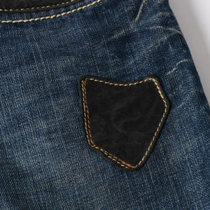 ROBIN'S JEAN ロビンズジーン パッチワークデザインジーンズ D5075 パッチワーク デニムパンツ ディストレッシド加工 インディゴ 38サイズ 良品 中古 4b002062