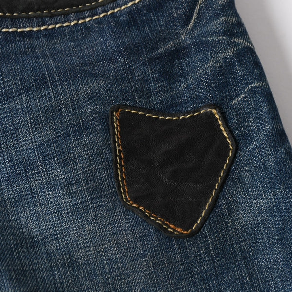 ROBIN'S JEAN ロビンズジーン パッチワークデザインジーンズ D5075 パッチワーク デニムパンツ ディストレッシド加工 インディゴ 38サイズ 良品 中古 4b002062