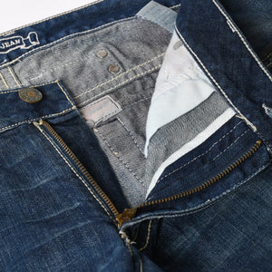 ROBIN'S JEAN ロビンズジーン パッチワークデザインジーンズ D5075 パッチワーク デニムパンツ ディストレッシド加工 インディゴ 38サイズ 良品 中古 4b002062