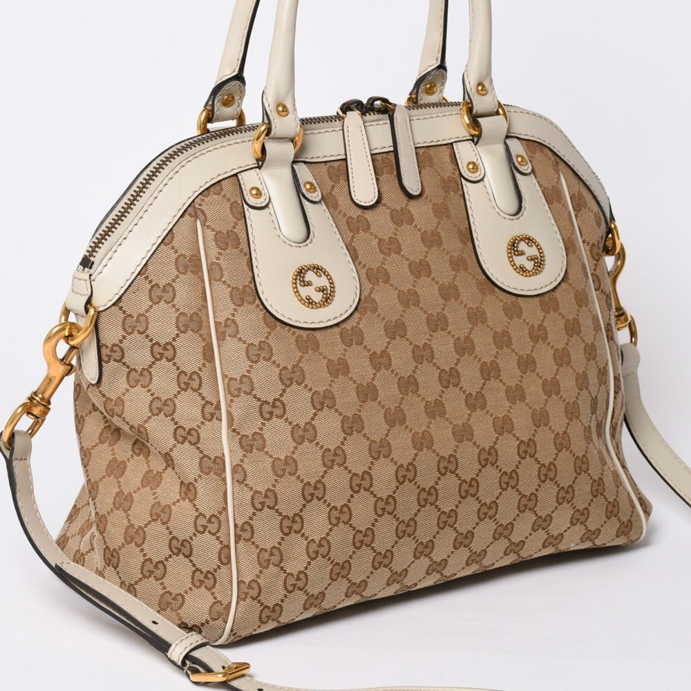 Very Good Condition GUCCI Hand Bag Shoulder Bag 282299 GG Canvas Brown Used 4a002063