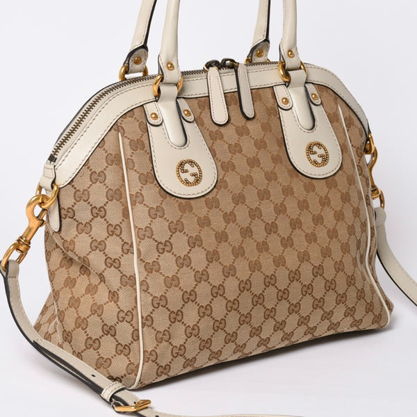 極美品 GUCCI グッチ Hand Bag ハンドバッグ shoulder Bag ショルダーバッグ 282299 GGキャンバス ブラウン 中古 4a002063