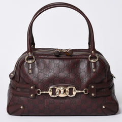 Very Good Condition GUCCI Gucci Guccisima Mini Boston Handbag 159398 Shoulder Bamboo Horsebit Leather Wine Red Used 4a002047