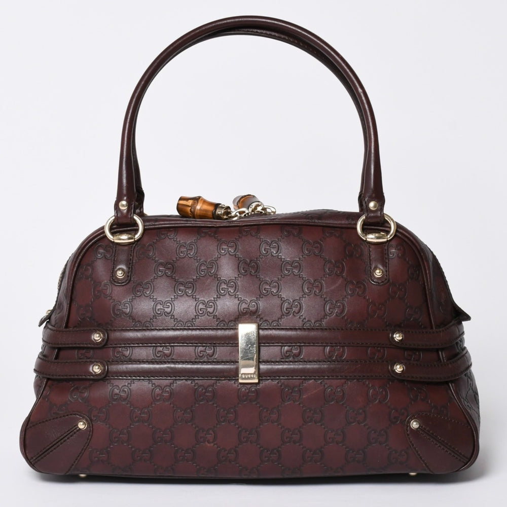 極美品 GUCCI グッチ グッチシマ ミニボストン ハンドバッグ 159398 ショルダー バンブー ホースビット レザー ワインレッド 中古 4a002047