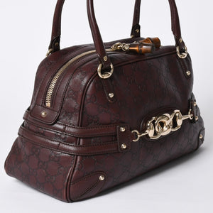 Very Good Condition GUCCI Gucci Guccisima Mini Boston Handbag 159398 Shoulder Bamboo Horsebit Leather Wine Red Used 4a002047