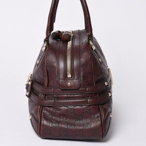 Very Good Condition GUCCI Gucci Guccisima Mini Boston Handbag 159398 Shoulder Bamboo Horsebit Leather Wine Red Used 4a002047