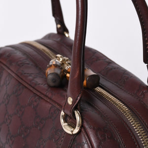 Very Good Condition GUCCI Gucci Guccisima Mini Boston Handbag 159398 Shoulder Bamboo Horsebit Leather Wine Red Used 4a002047
