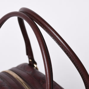 Very Good Condition GUCCI Gucci Guccisima Mini Boston Handbag 159398 Shoulder Bamboo Horsebit Leather Wine Red Used 4a002047