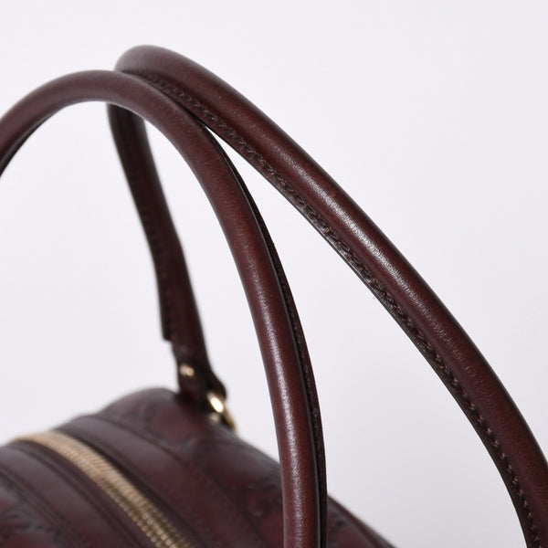 Very Good Condition GUCCI Gucci Guccisima Mini Boston Handbag 159398 Shoulder Bamboo Horsebit Leather Wine Red Used 4a002047